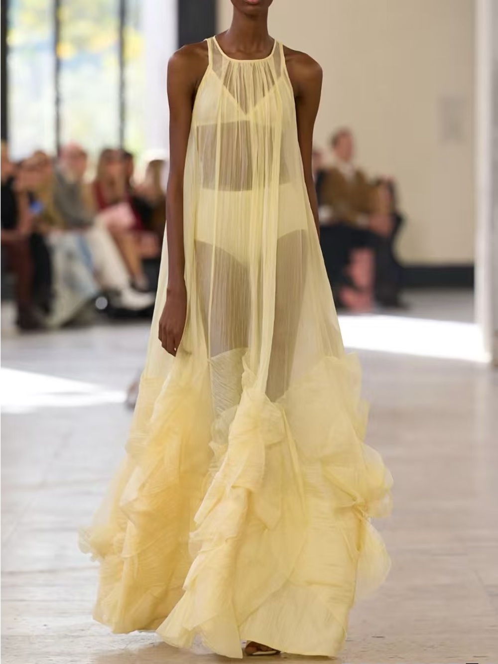 NWT Aje Yellow Ruffled Hem Halter Maxi Dress